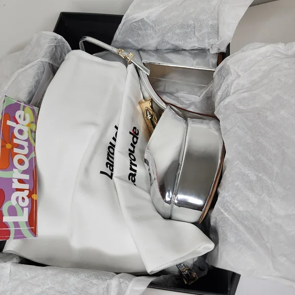 Larroude Ari Metallic Leather Ankle Strap Platform Sandals Size 8 - Picture 8 of 11